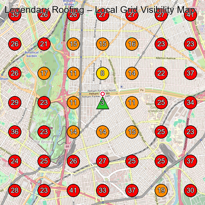 Legendary Roofing GeoGrid visibility map for Roofing Contractor in Bronx